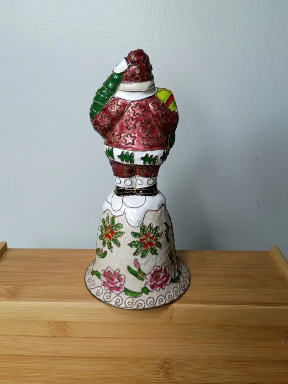 Vintage Enamel Brass Santa Christmas Bell 7